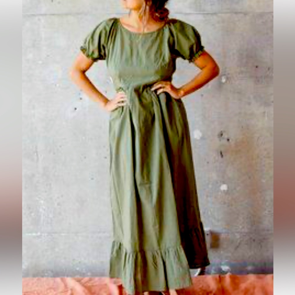 Little Tienda Olive green belted tie back dress